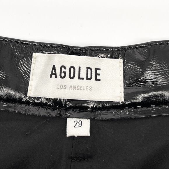 AGOLDE 90s Pinch Waist Recycled Leather Pants Black Patent Size 29 - Picture 3 of 5